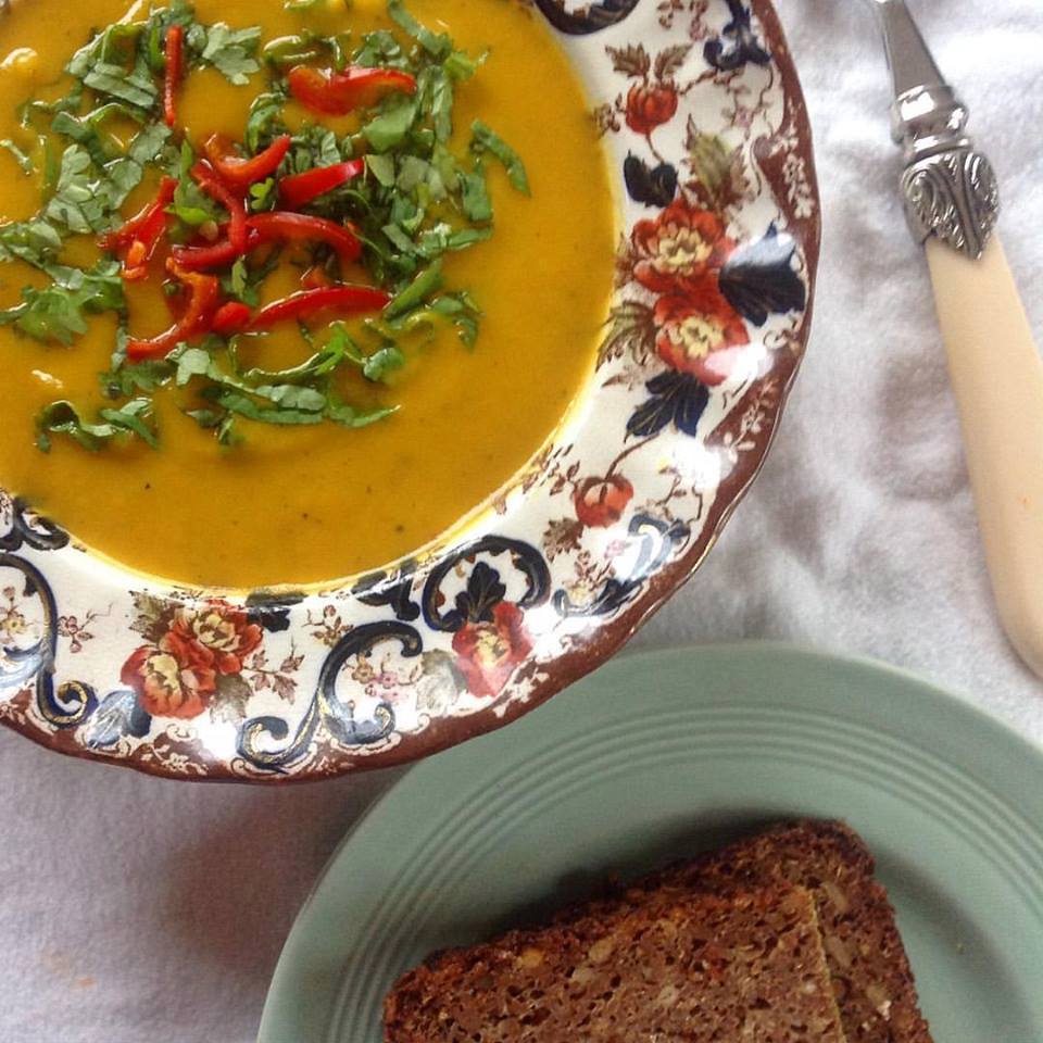 Curried Sweet Potato Soup with Coconut Coriander and Chilli